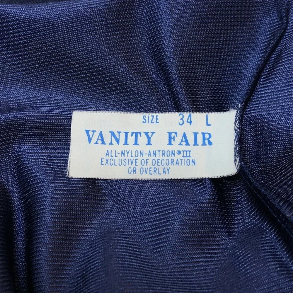 Vintage Vanity Fair Size 34 L Navy Blue Lace Trimmed Silky Satin Full Slip Dress - Picture 3 of 9